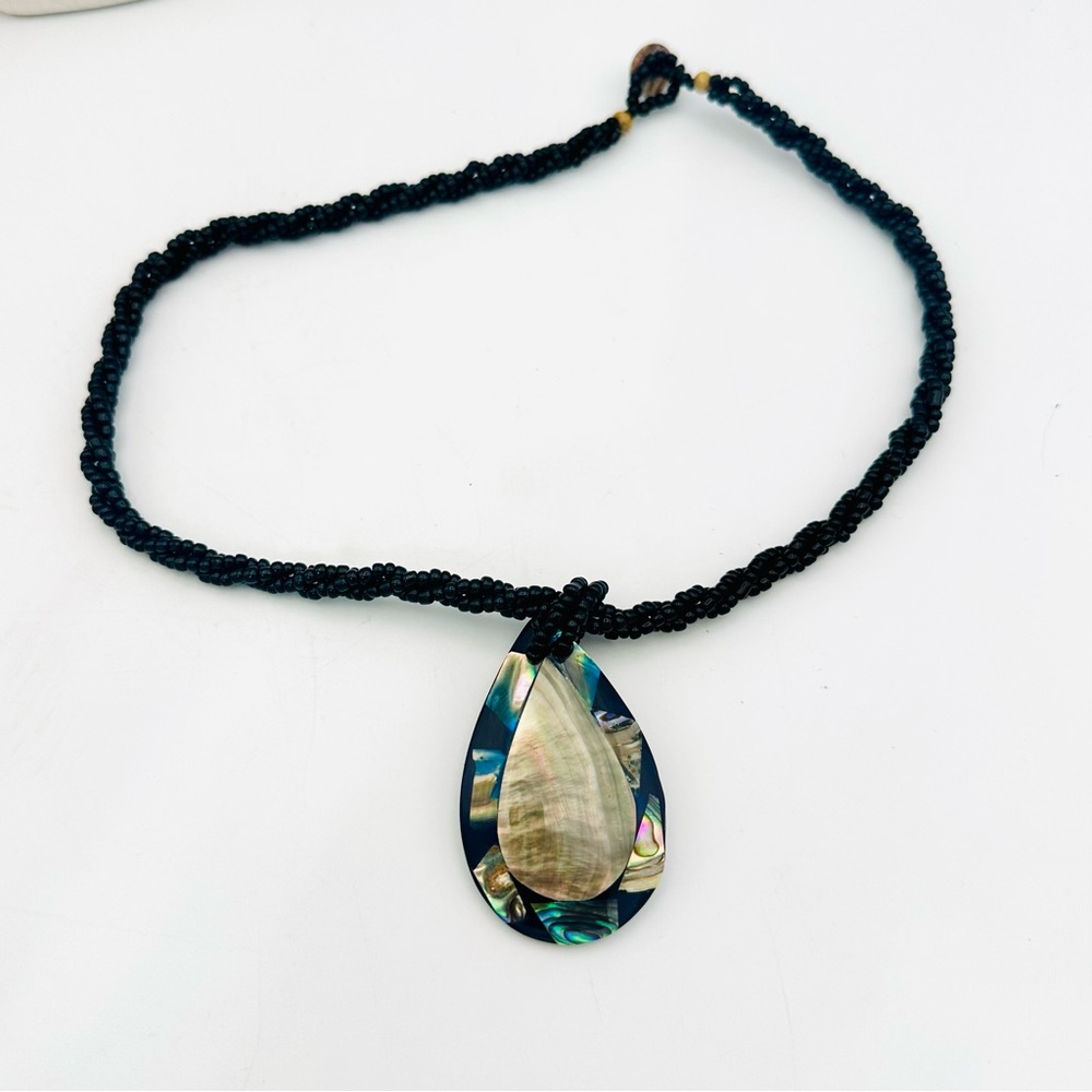 Handmade Onyx and Mother of Pearl Necklace - Picture 8 of 11